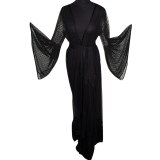 Women Lace Transparent Sexy Long Sleeve See-Through Sleeping Dresses 0341