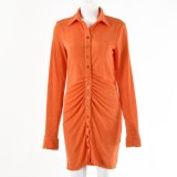 Women's Sexy Long Sleeve Shirt Skirt Lapel Dress Dresses FD8767