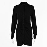 Women's Sexy Long Sleeve Shirt Skirt Lapel Dress Dresses FD8767