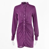 Women's Sexy Long Sleeve Shirt Skirt Lapel Dress Dresses FD8767