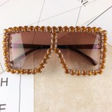 Fashion Crystal Oversized Women Mirror Big Rhinestone Sunglasses  57066
