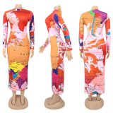 Sexy Club Long Sleeve Map Printed Dress Dresses H229