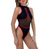 See Through Mesh One Piece Swimsuit Women Hollow Out Swimsuits 6194