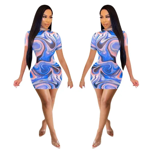 Fashion Women Sexy Tight Printed Bodycon Dress Dresses FE112