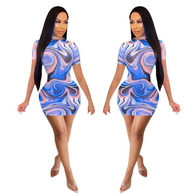 Fashion Women Sexy Tight Printed Bodycon Dress Dresses FE112