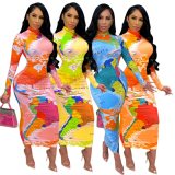 Sexy Club Long Sleeve Map Printed Dress Dresses H229