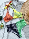 New Bikini Print Splicing Swimsuit Swimsuits 6231