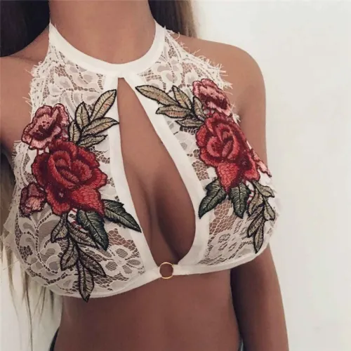 Women Floral Sheer Lace Triangle Bra Crop Tops 1067