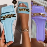 Summer New Style Women's Slippers Fashion Chain Square Toe Slides