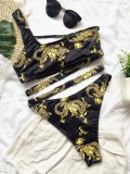 One Shoulder Bikini Women Dragon Print Lace Up Swimsuit Swimsuits 6139