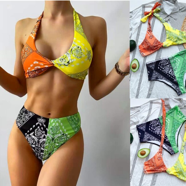 New Bikini Print Splicing Swimsuit Swimsuits 6231