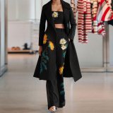 Women's Floral Printed Slim Trench Coat Coats Set FD134