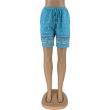 Printed Beach Wear Women High Waist Drawstring Party Short Shorts DN8592