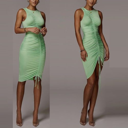 Women Sexy Slash Drawstring Mini Dress Dresses SUM2297