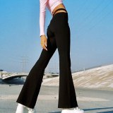 Solid Color Black Hollow Skinny Flare Pant Pants A208510P