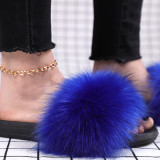 Fashion Faux Fox Fur Slipper Slippers Slide Slides
