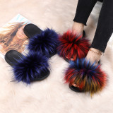 Fashion Faux Raccoon Fur Slipper Slippers Slide Slides