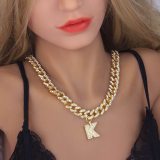 Women Stainless Steel Iced Out Cuban Link Chain Pendant Necklaces SHXL112