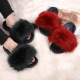 Fashion Faux Fox Fur Slipper Slippers Slide Slides