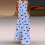 Fashion Printing Women V-neck Sleeveless Long Dress Dresses