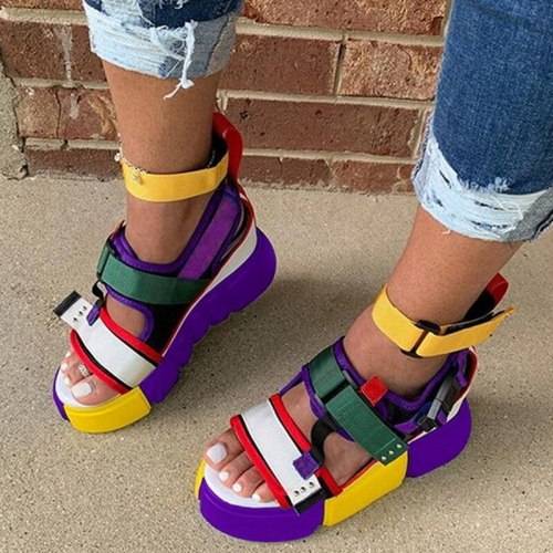 Platform Women Open Toe Colorful Color Block Sandals AW-23