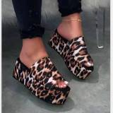 Summer Bottom Leopard Pattern Muffin Heel Women's Slippers Slides
