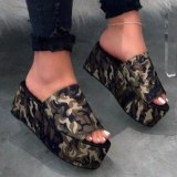 Summer Bottom Leopard Pattern Muffin Heel Women's Slippers Slides