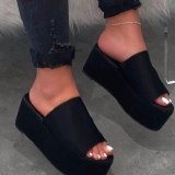 Summer Bottom Leopard Pattern Muffin Heel Women's Slippers Slides