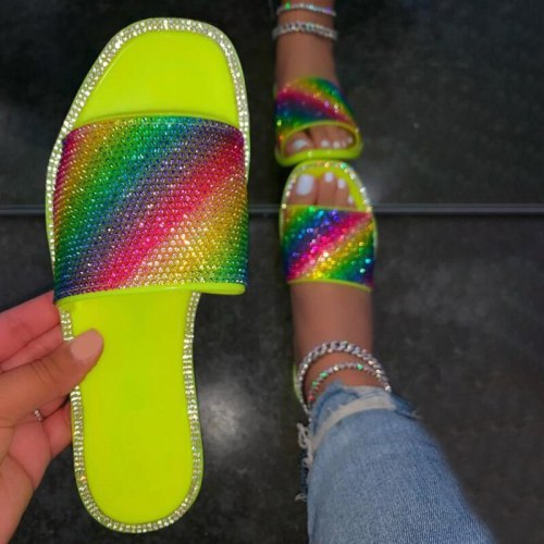 Women's Beach Slippers Candy Color Crystal Slippers Slides 879