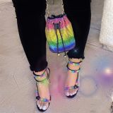 Matching Shoes Purses Rainbow Rhinestone Handbags With Sandals