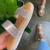 Women Multi Crystal Slippers Low Heel Slip on Outdoor Slides 896