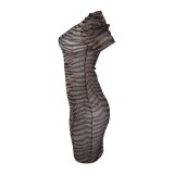 V Neck Leopard Print Bandage Hollow Out Dress Dresses  QY5059