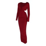 New Women's Slim V-neck Sexy Long Sleeve Dress Dresses WD2839