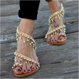 Women Flat Pearl Sandals String Bead Slippers Slides DJ&129