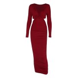 New Women's Slim V-neck Sexy Long Sleeve Dress Dresses WD2839