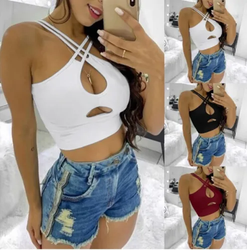 Sexy Club Women Sleeveless Cross Hollow Out Tank Tops 018