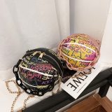 Women Round Ball PU Leather Zipper Chain Shoulder Handbags W7348
