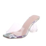 Women Clear Heels Slippers Transparent Slides 	JHF&21010