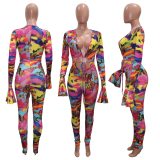 Sexy Print V-Neck Hollow Out Bodysuits Bodysuit Outfit Outfits S381010