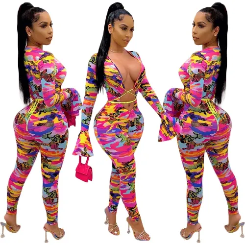 Sexy Print V-Neck Hollow Out Bodysuits Bodysuit Outfit Outfits S381010