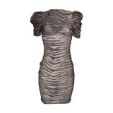 V Neck Leopard Print Bandage Hollow Out Dress Dresses  QY5059