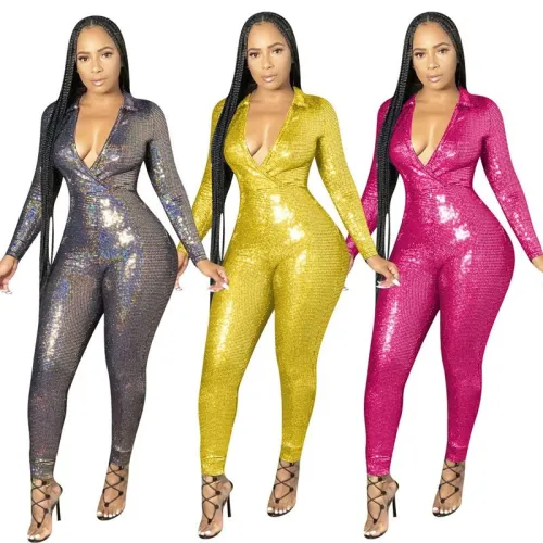Sexy Women Long Sleeve V-neck Bodysuits Bodysuit Outfit Outfits FE041