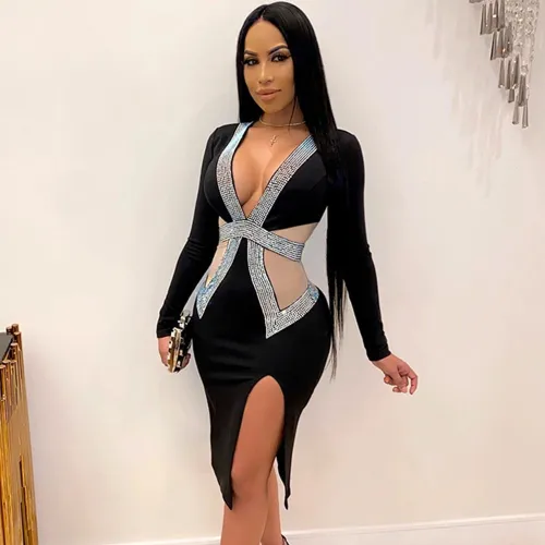Sexy Rhinestone Bodycon Bandage Dress Dresses M2965