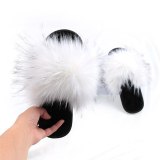 Women Faux Fox Fur Slippers Indoor Warm Plush Slides HY-FHLMDJMT