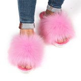 Women Faux Fox Fur Slippers Indoor Warm Plush Slides HY-FHLMDJMT