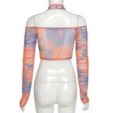 Women Sexy V Neck Off Shoulder Tie Dye Print Tank Tops K20L09415