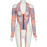 Women Sexy V Neck Off Shoulder Tie Dye Print Tank Tops K20L09415