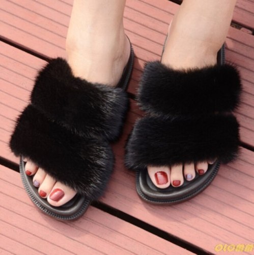 Women Faux Mink Fur Slippers Slides HY-FTHCSSTTX