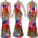 Women Sexy Tie-Dye Long Sleeveless Dress Dresses H137