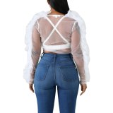 Woman's Sexy Solid Color Mesh Lace-up Top Tops